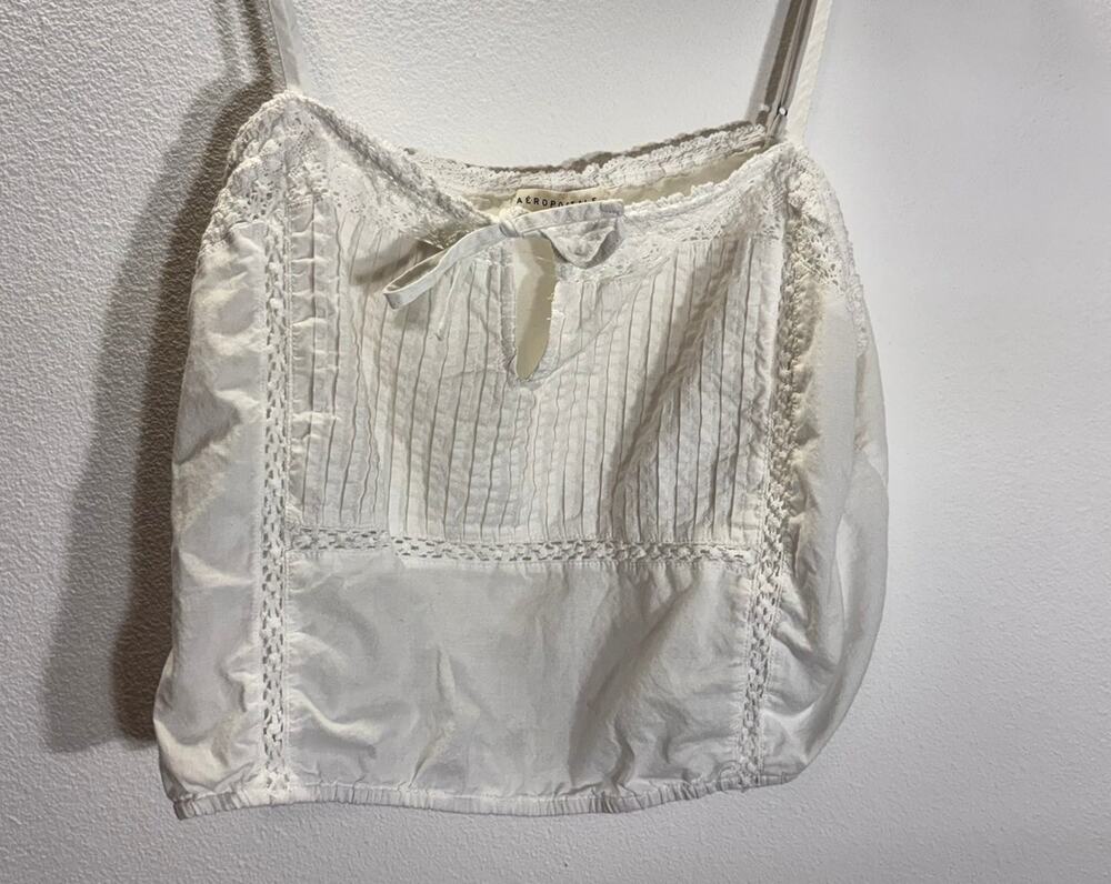 Aeropostale White Lace Trim Peasant Cami Crop Top Y2K Boho Womens XL